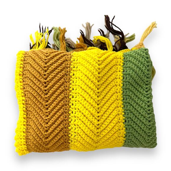 Handmade Crochet Throw Blanket Afghan Chevron Zig Zag Multicolor Stripe 50"x53" - Picture 1 of 16